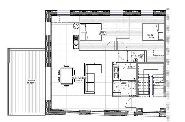 Appartement F3 à vendre - 3 pièces - 77,19 m2 - Neuvecelle - 74 - RHONE-ALPES