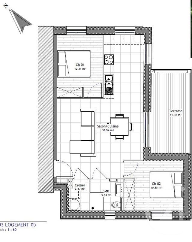 Appartement F3 à vendre - 3 pièces - 59,44 m2 - Neuvecelle - 74 - RHONE-ALPES